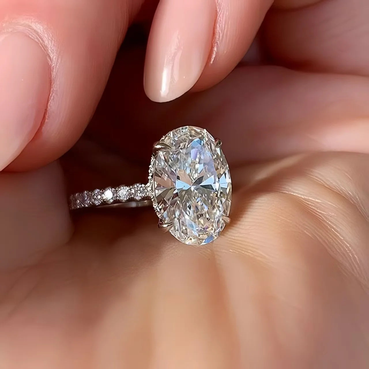 Solitaire Oval 4Ct Lab Diamond Cz Ring 100% Original 925 Sterling Silver Jewelry