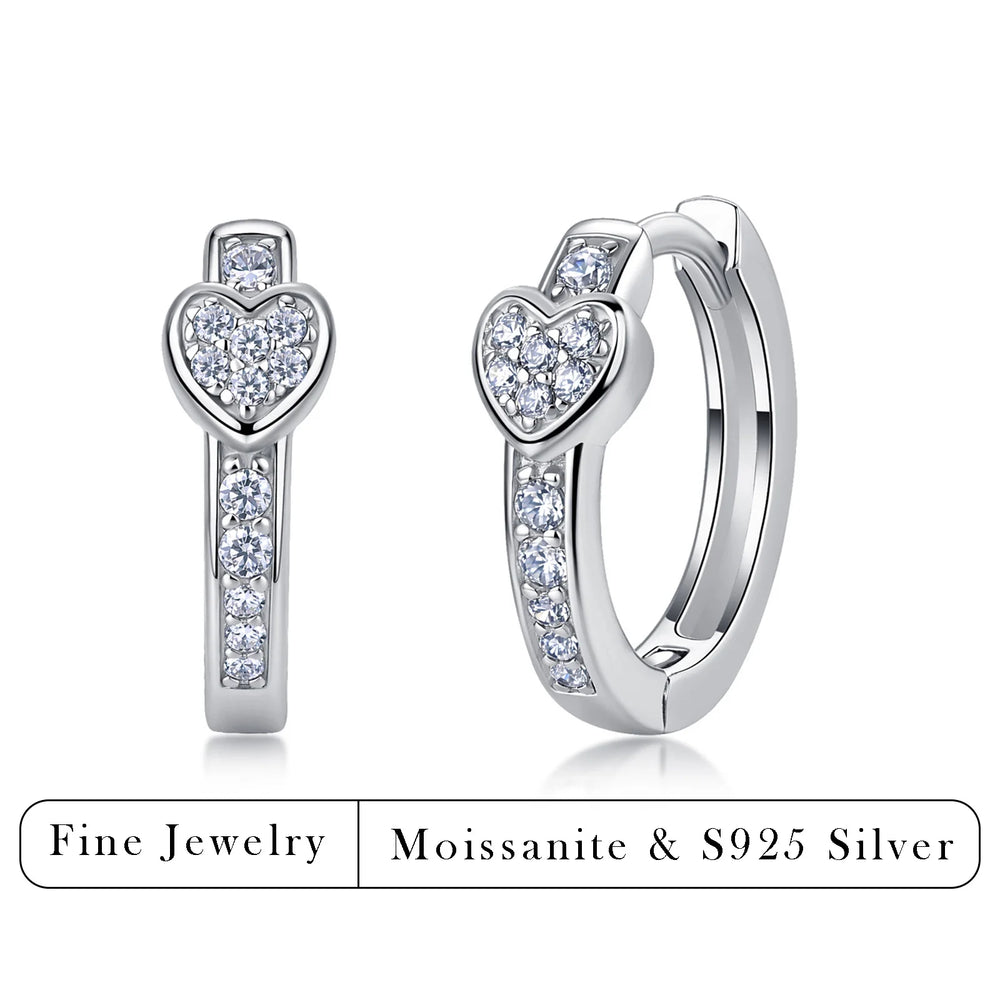 0.2CTW Moissanite Heart Hoop Earrings 925 Silver Minimalist Jewelry for Women jewellery.