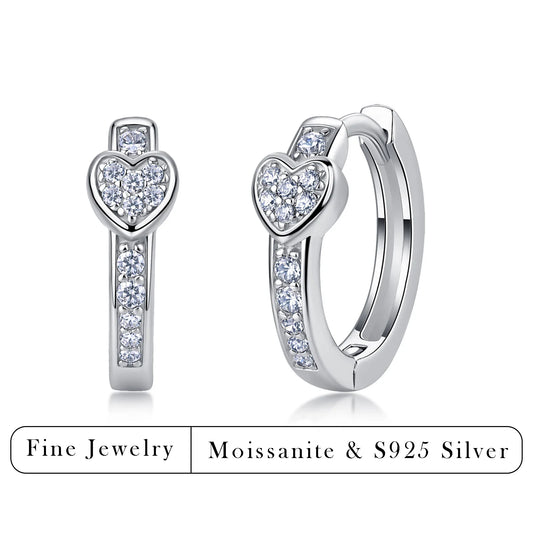 0.2CTW Moissanite Heart Hoop Earrings 925 Silver Minimalist Jewellery.