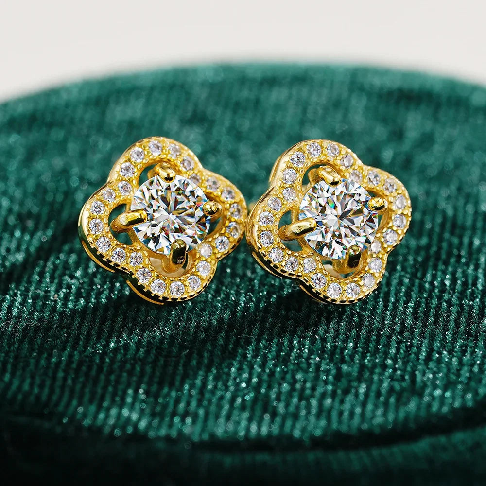 Luxury 100% Real 18k Gold Ring  Moissanite Women's Stud Earrings Luxury Classic.