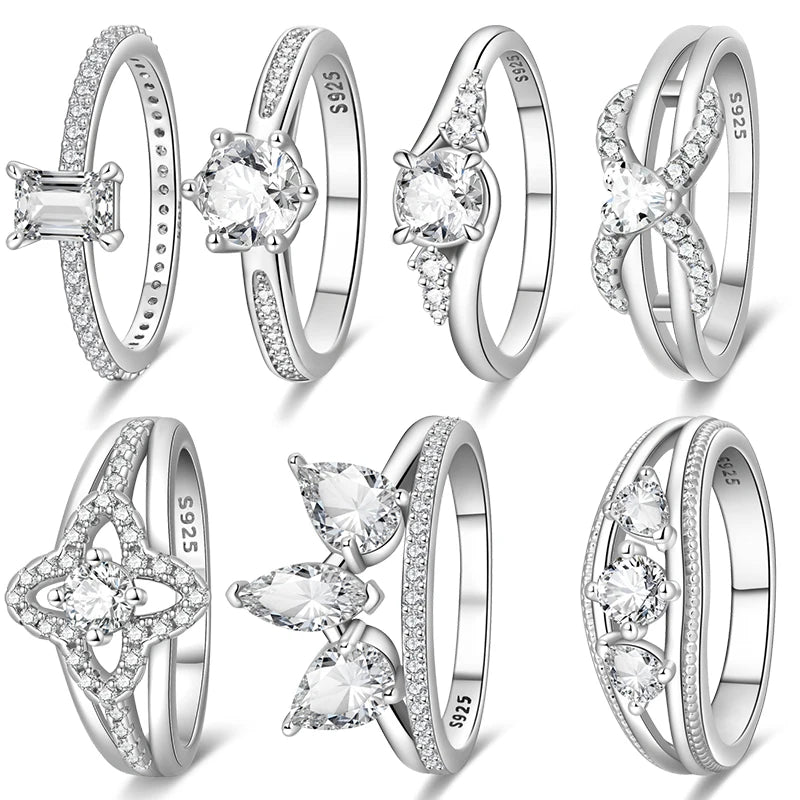 Original 925 Sterling Silver Minimalist Ring Sparkling Cubic Zirconia Ring Jewelry.