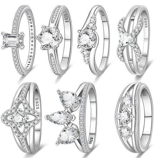 Original 925 Sterling Silver Minimalist Ring Sparkling Cubic Zirconia Ring Jewelry.