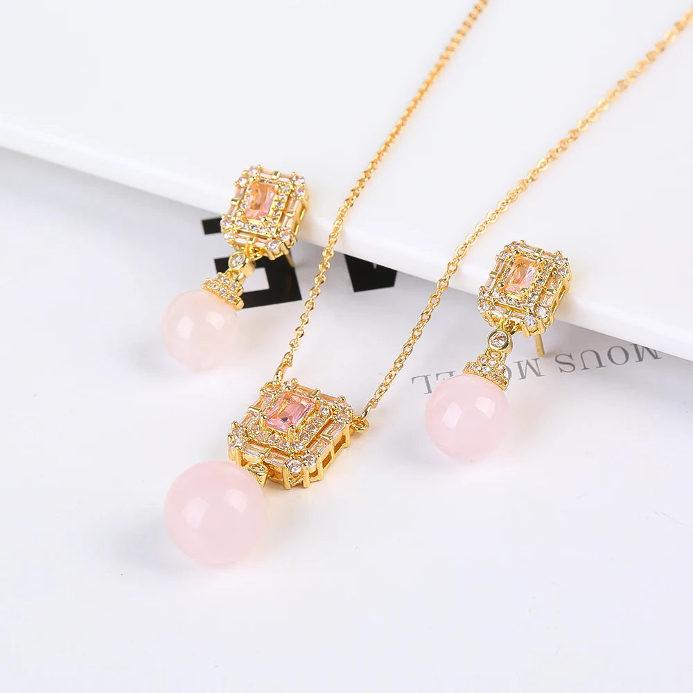 Luxury Irregular Pearl Classic Retro Pendant Jewelry Set 18K Gold Plated Crystal.