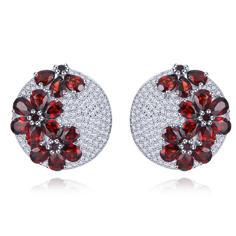 Natural Red Garnet Solid Silver Clip Earring 5.2 Carats Genuine Garnet Faced Cut Elegant Style.