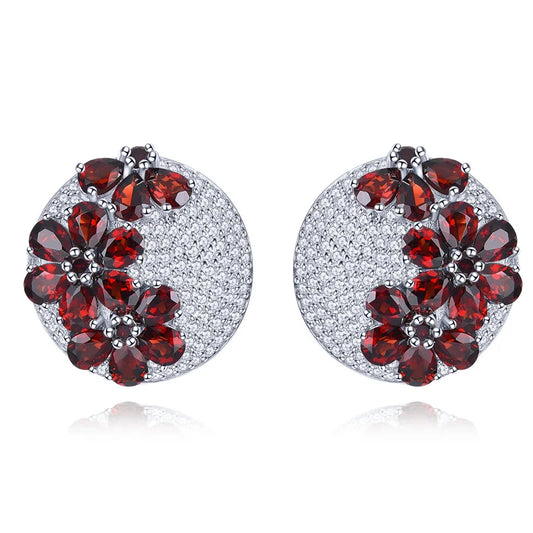 Natural Red Garnet Solid Silver Clip Earring 5.2 Carats Genuine Garnet Faced Cut Elegant Style.