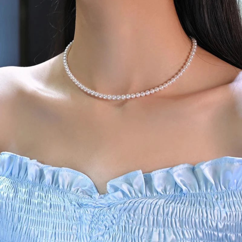 Classic Elegant White Pearl Chokers Necklace Vintage Beads Handmade