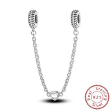 Safety Chain Fit Original 925 Sterling Silver Beads Moon Star Butterfly Heart shaped Jewellery Gift.