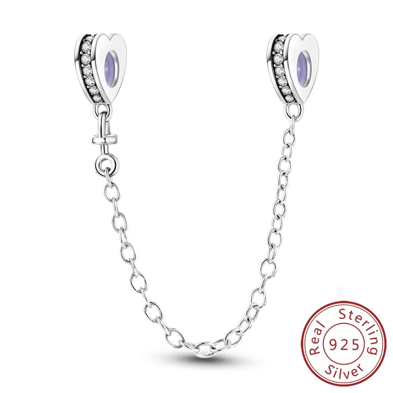 Safety Chain Fit Original 925 Sterling Silver Beads Moon Star Butterfly Heart shaped Jewellery Gift.