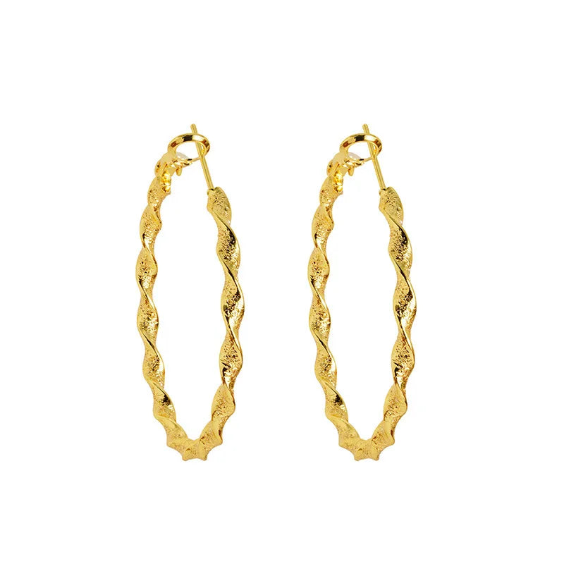Luxury 24K 9999 Pure Gold Twisted Exaggerated Earrings Distinctive Earrings.