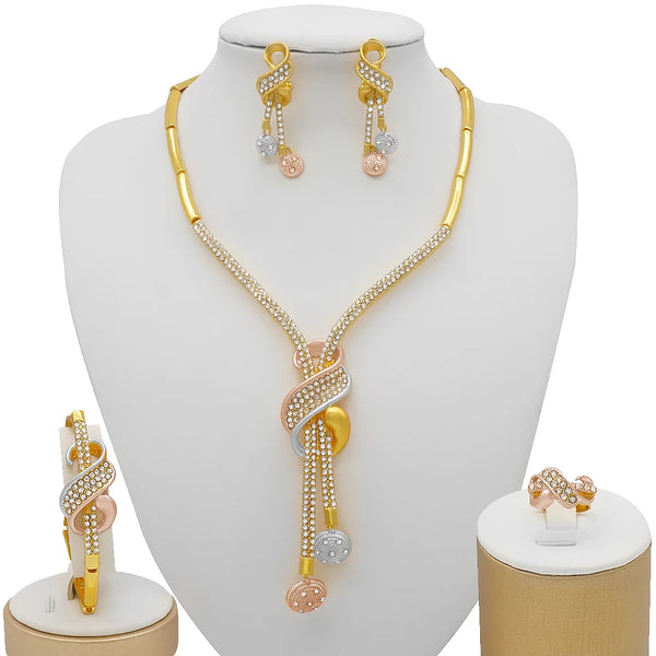 Gold Color Jewelry Sets Gifts Necklace Bracelet Earrings Ring Jewellery.