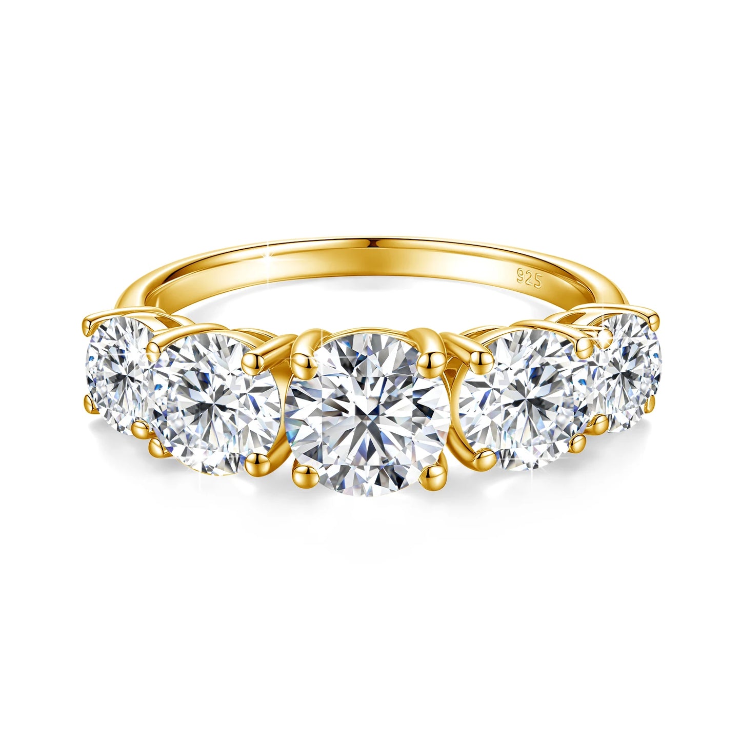 18k Plated 3.8CTW Genuine Moissanite Rings 5 Stones Sparkling 925 Sterling Silver.