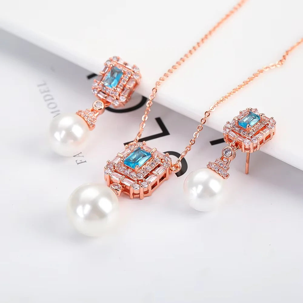 Luxury Irregular Pearl Classic Retro Pendant Jewelry Set 18K Gold Plated Crystal.