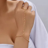 Hand Chain Bracelet Ring Gold Plated Handmade Link Chains Connecting Harness Bracelets Hand Jewelry.