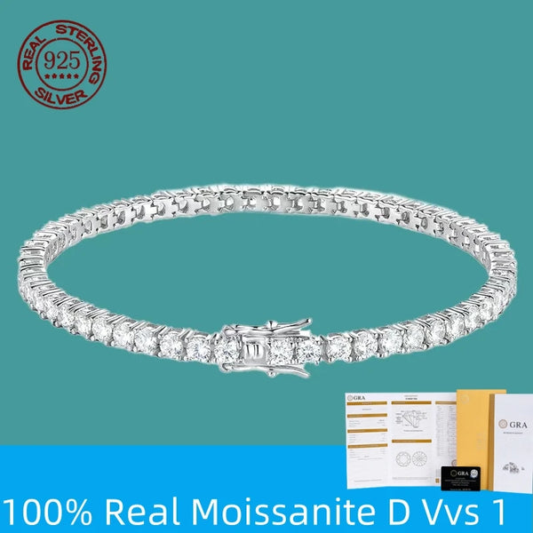 D VVS1 Moissanite Tennis Bracelet 925 Sterling Silver Single Row Classics with GRA Bracelets.