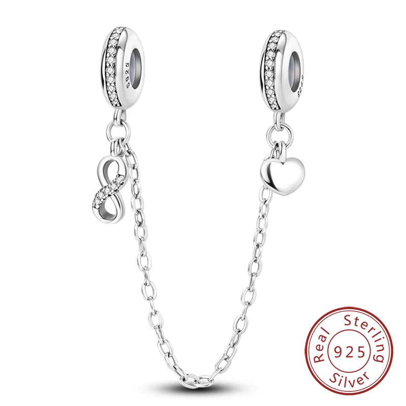 Safety Chain Fit Original 925 Sterling Silver Beads Moon Star Butterfly Heart shaped Jewellery Gift.