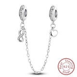 Safety Chain Fit Original 925 Sterling Silver Beads Moon Star Butterfly Heart shaped Jewellery Gift.