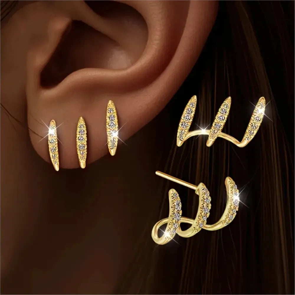 Elegant Rhinestone Three-Claw Earrings Luxurious Earring