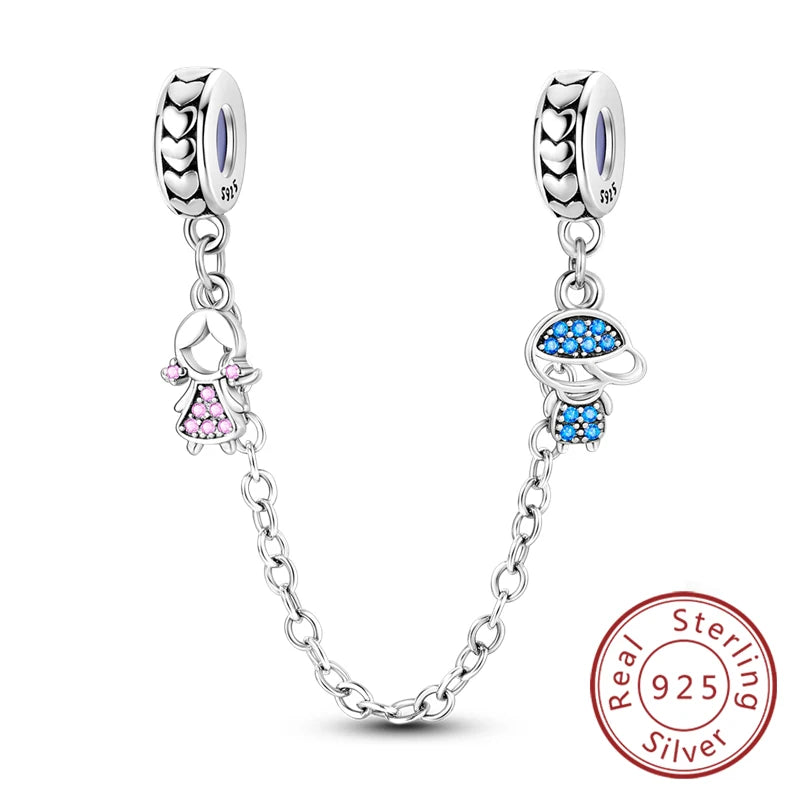 Safety Chain Fit Original 925 Sterling Silver Beads Moon Star Butterfly Heart shaped Jewellery Gift.
