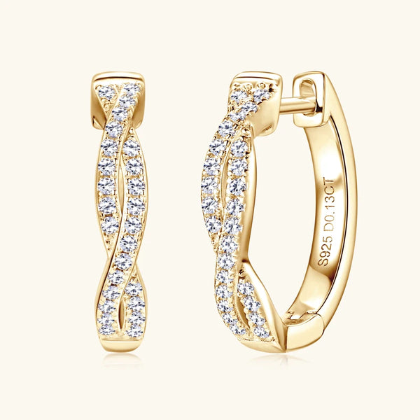 100% Real 925 Sterling Silver Moissanite Twisted Earrings for Women Small Hoop.
