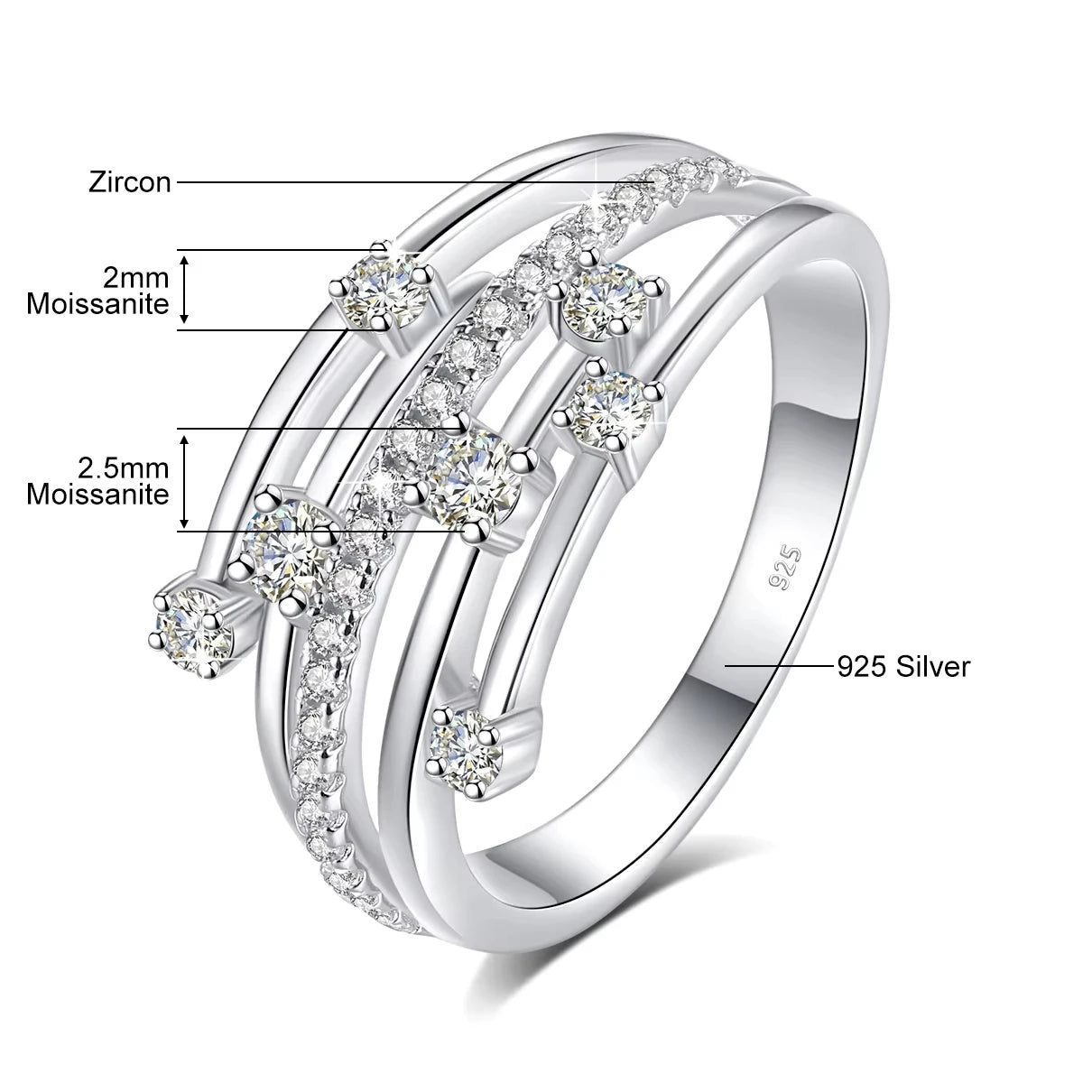 Szjinao Brand Trendy  Moissanite Ring Eternity Wedding Band Solid 925 Silver Rings For Women Jewelry Engagement Gift Dropship