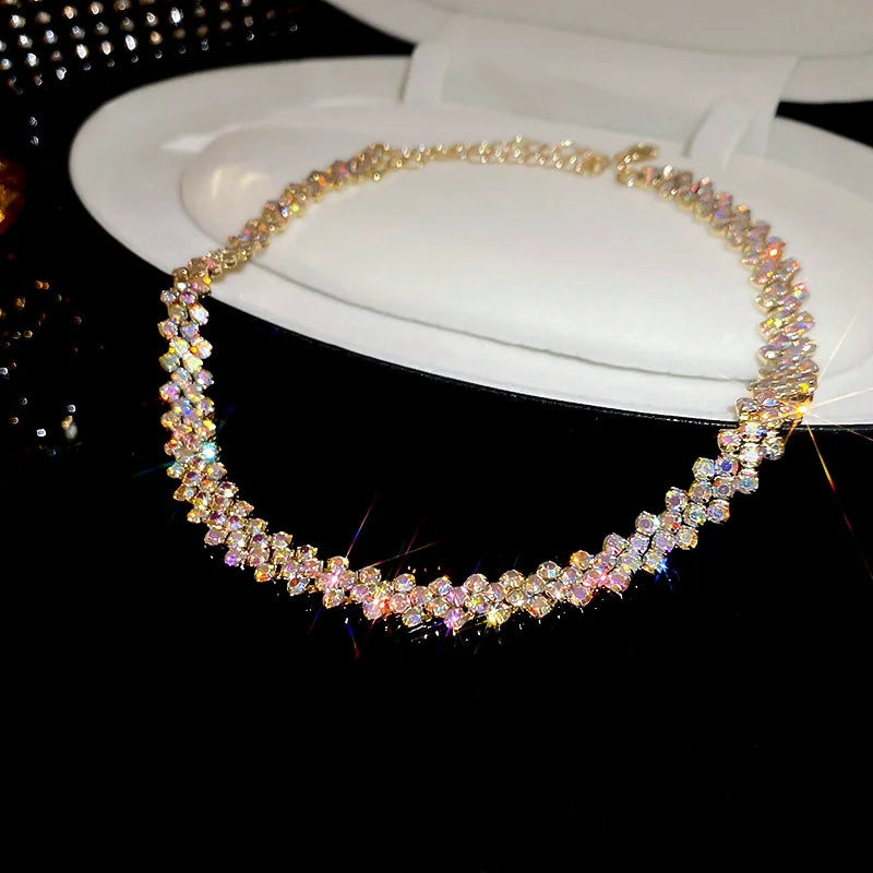 Luxury Shiny Full Rhinestone Choker Necklace Geometric Crystal Jewelry