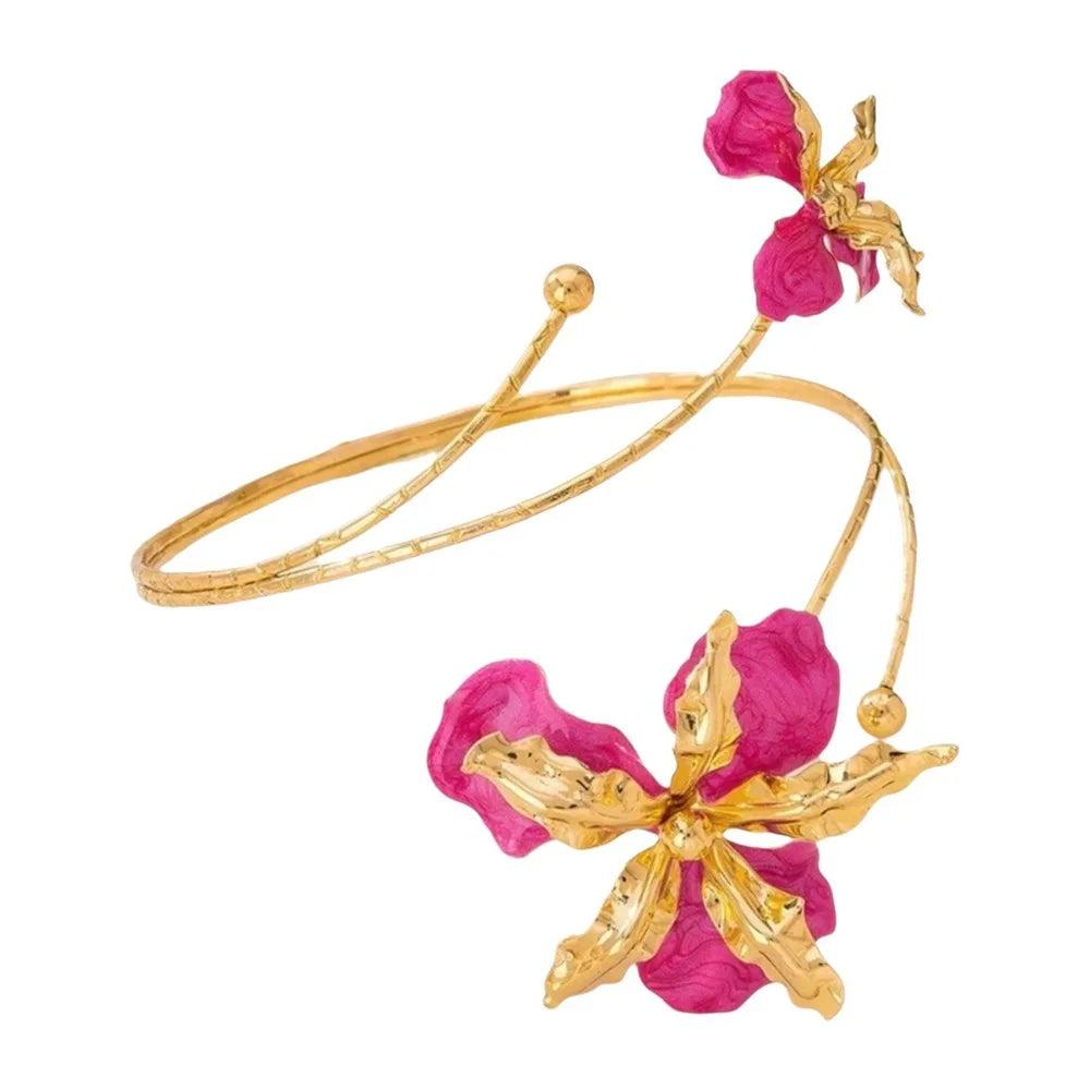 Fairy Enamel Glaze Butterfly Orchid Bracelet Adjustable Floral Open Arm Bangle Cuff Exotic Style Flower Armband Gift