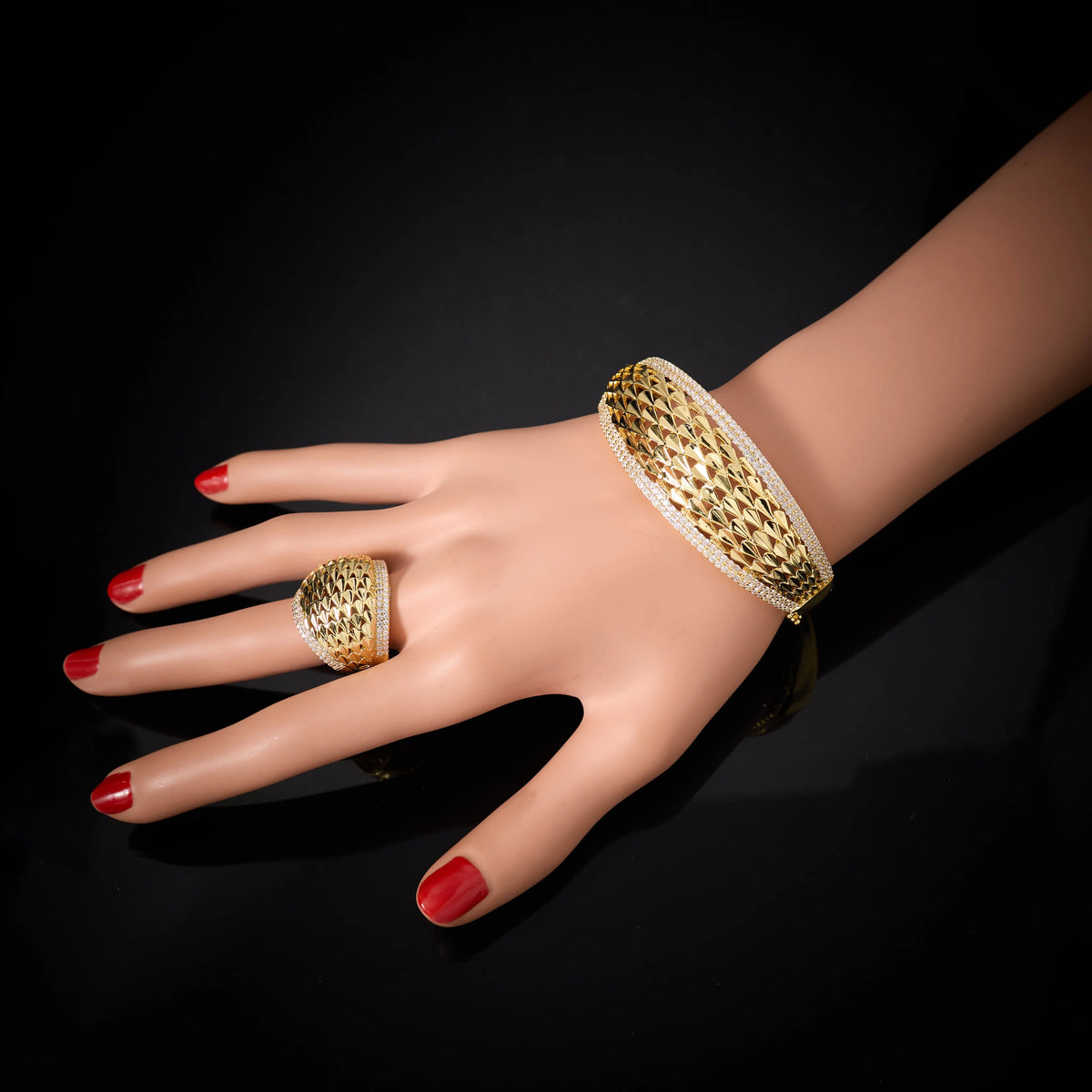 Bangle Set For Women Cubic Zircon Bangle Ring Wide Bracelet Jewellery.