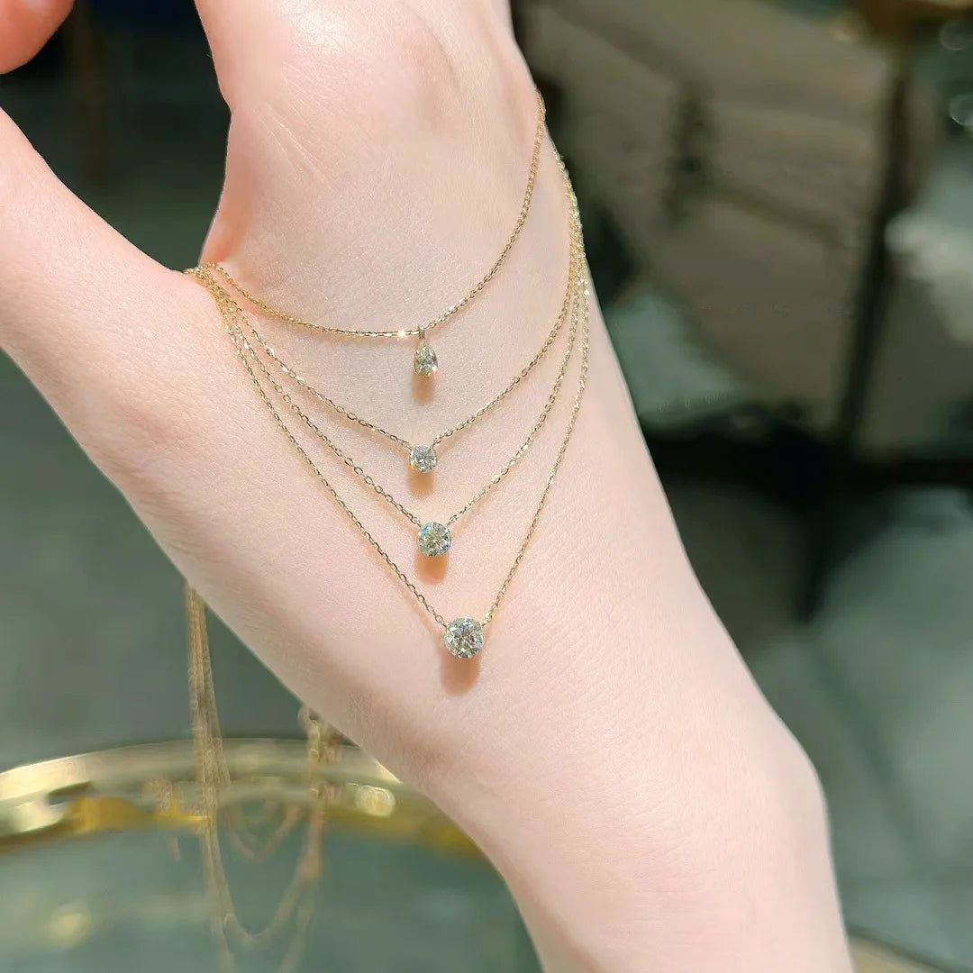 Mini 5mm/4mm D Moissanite Real 925 Sterling Silver  Pendant Necklace  Clavicle.