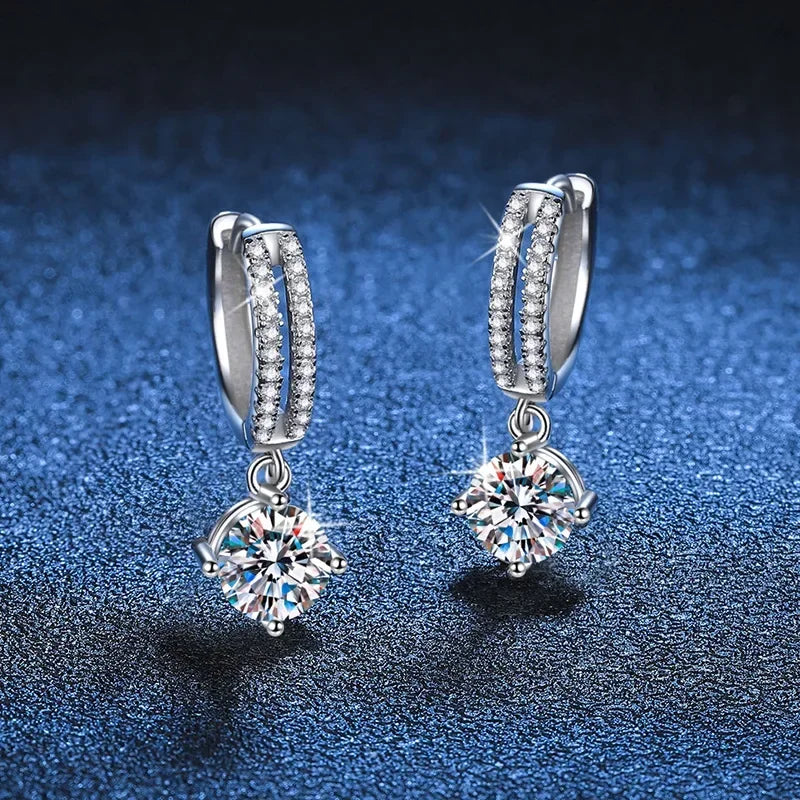 Luxury Solid White Gold Platinum Earrings moissanite earrings classic four claw D color 1 carat earrings.