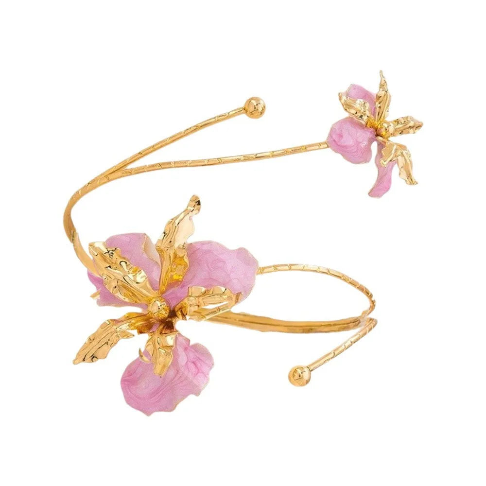 Fairy Enamel Glaze Butterfly Orchid Bracelet Adjustable Floral Open Arm Bangle Cuff Exotic Style Flower Armband Gift