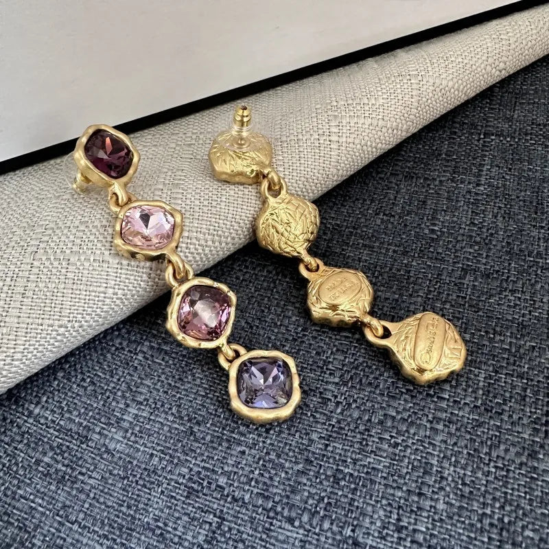 Fashion Jewellery Full Zircon Inlaid Colorful Glass Geometric Stud Earrings Elegant Accessory.