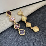Fashion Jewellery Full Zircon Inlaid Colorful Glass Geometric Stud Earrings Elegant Accessory.