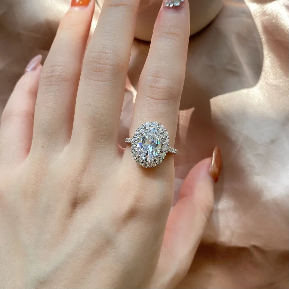 925 Sterling Silver Fine Jewelry Oval Cut 8A Cubic Zirconia Classic Luxury Ring.
