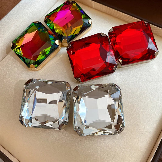 1 Pair Metal Studded Diamond Shaped Square Earrings, Fashionable and Simple Earrings.