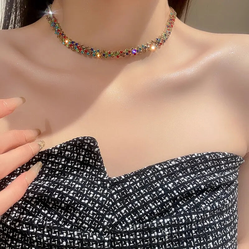 Luxury Shiny Full Rhinestone Choker Necklace Geometric Crystal Jewelry