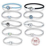925 Sterling Silver Drop Rubber Bracelet Love Butterfly Clover Bracelet Original Charm Beads Jewellery.