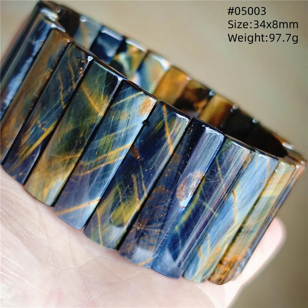 Natural Blue Pietersite Rectangle Beads Bracelet 17x10mm Stretch Gemstone Yellow Fire Pietersite From Namibia AAAAAA