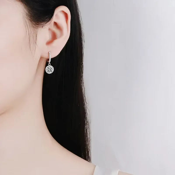 925 Sterling Silver Moissanite Round Earrings Luxury Evening Style.