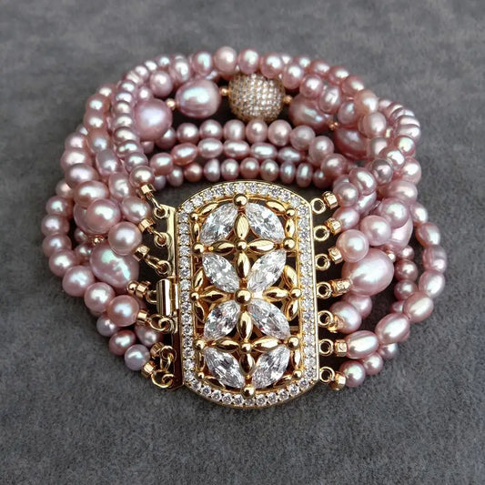 KKGEM  7 strands Potato rice shape Natural FreshWater Pearl Multilayer Charm Bracelet Original Design Jewelry