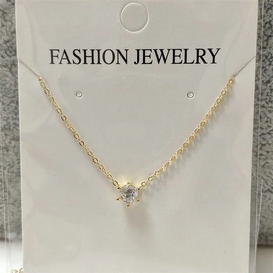 925 Sterling Silver 18k Gold-Plated Necklace With a Single Shiny 5A Zircon Collarbone Chain Jewellery.