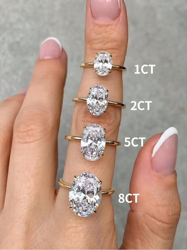 GRA 1-3CT 925 Sterling Silver Rings Oval Cut Solitaire Cubic Zirconia Rings.