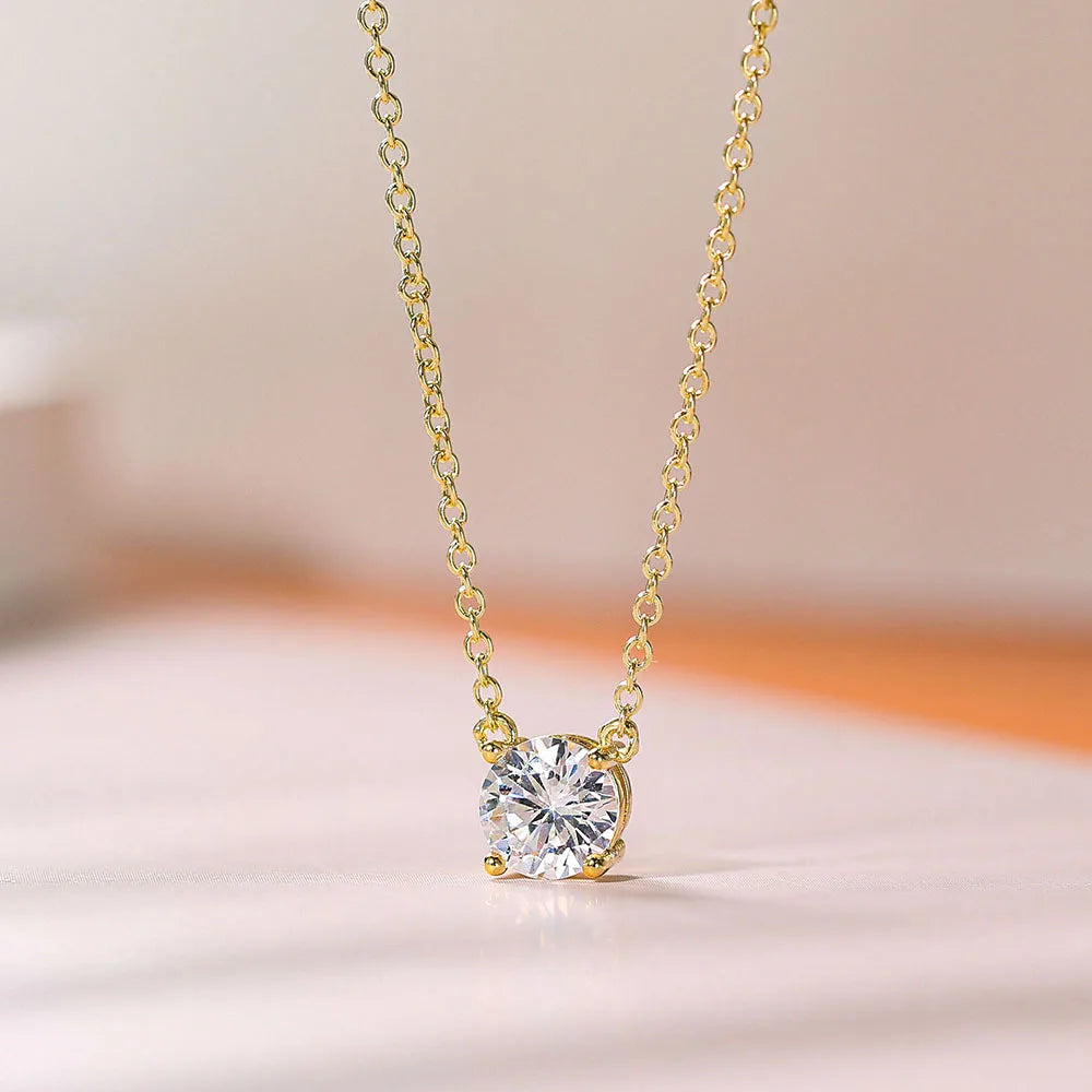 Mini 5mm/4mm D Moissanite Real 925 Sterling Silver  Pendant Necklace  Clavicle.