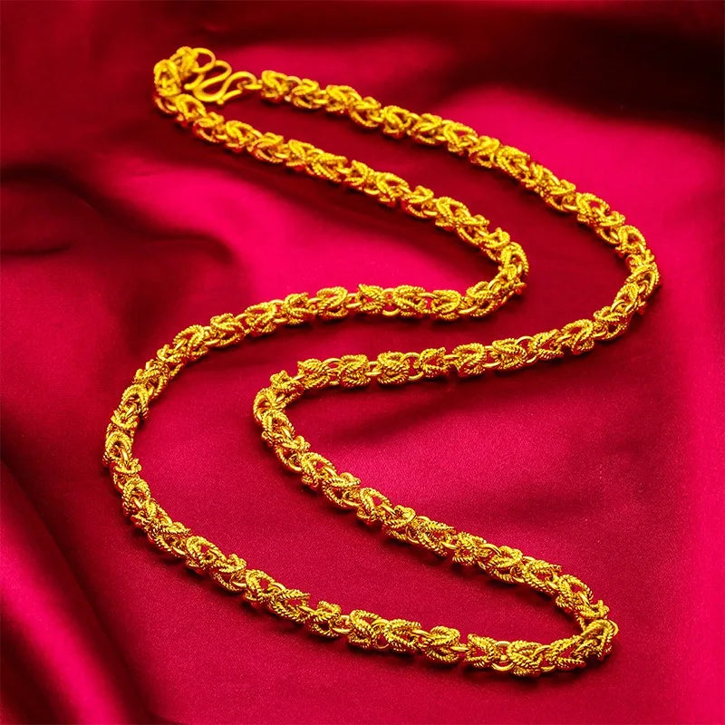 24K real gold hollowed out men's necklace, men's  cylindrical necklace, light pearl gold jewellery.