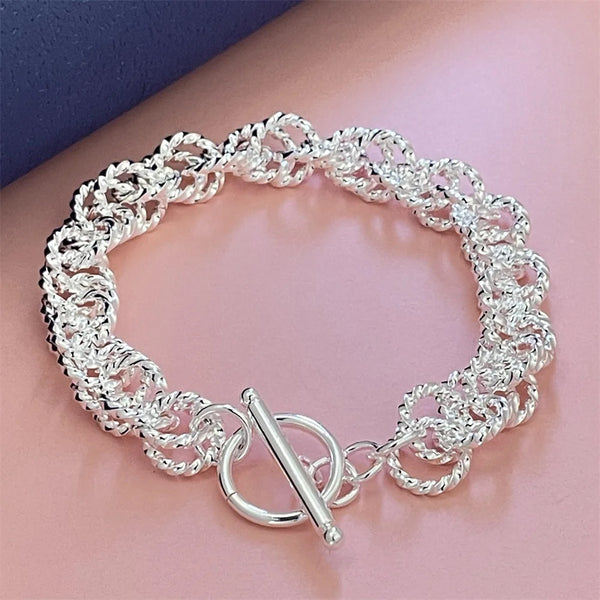 Silver 925 Jewelry Link Chain Bracelets For Women Charm Jewellery.