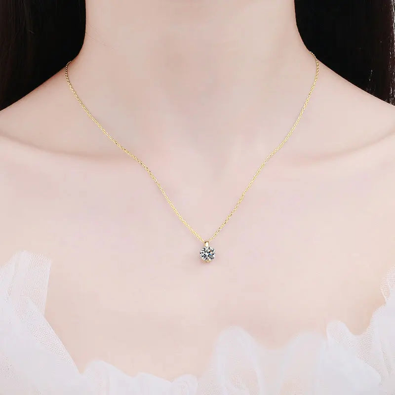 2CT 1CT D Color Real Moissanite Pendant Necklace S925 Silver Chain 14K Yellow Plated Necklaces Jewellery.