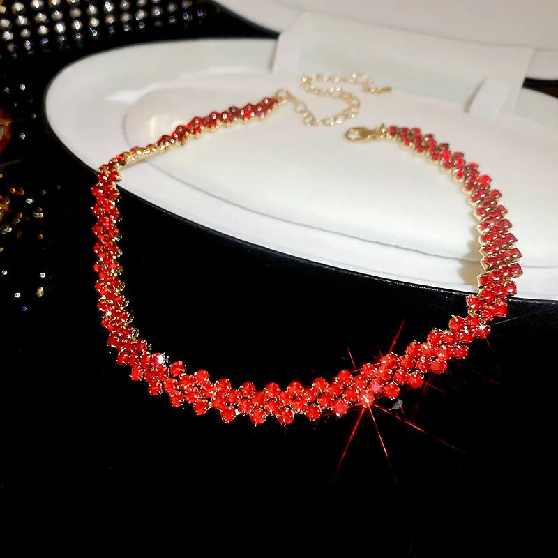 Luxury Shiny Full Rhinestone Choker Necklace Geometric Crystal Jewelry