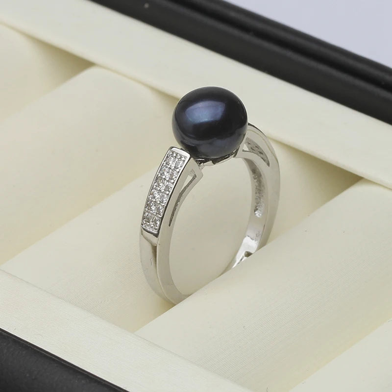 Genuine Natural Pearl Rings Women,925 Sterling Silver Ring With  Adjustable Pearl.