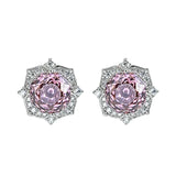 Millennium Purple Pink Flower 925 Silver Earrings Inlaid with High Carbon Diamond Light Luxury