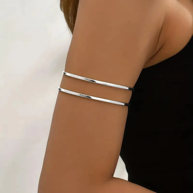 Stainless Steel Geometric Water Drop Shape Bangles Vintage  Upper Arm Bracelet Adjustable.