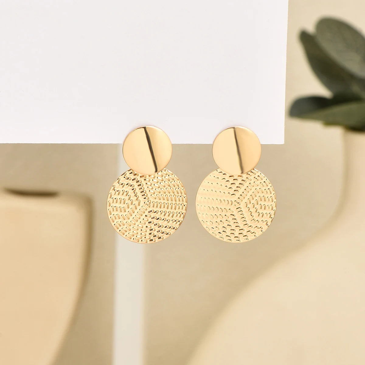 Trendy Geometric Metal Round Earrings.